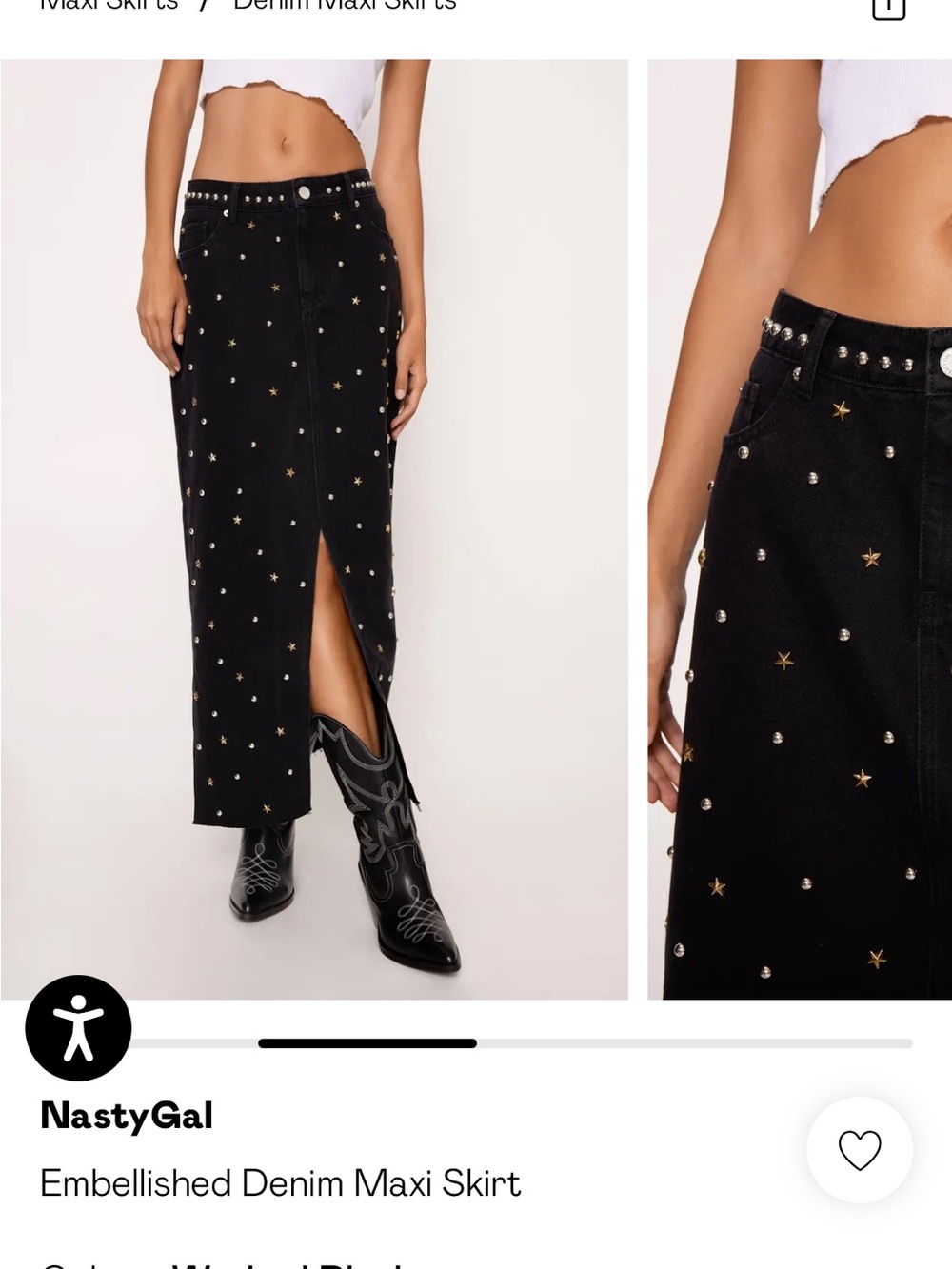 Nasty Gal Black Studded & Star Embellished Denim Maxi Skirt
